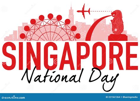 Singapore National Day Banner With Landmarks Of Singapore Stock Vector