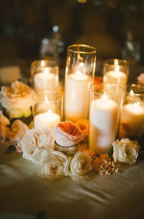 Flowers And Candlelight Candle Wedding Centerpieces Outdoor Evening