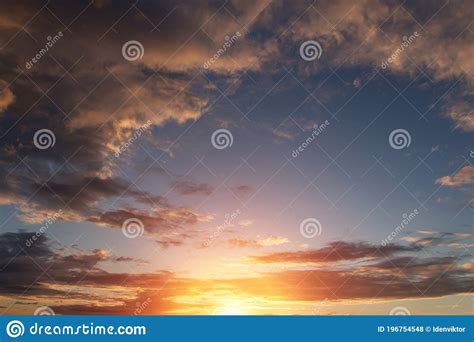 Epic Dramatic Sunset Sunrise Sky With Clouds Sun And Orange Yellow