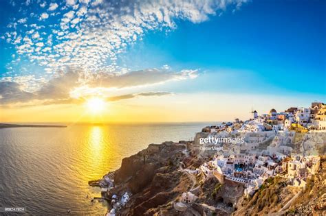 Sunset View Of Santorini Island Oia Greece High Res Stock Photo Getty