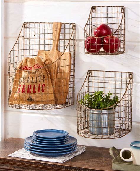 Rustic Farmhouse Wall Wire Baskets For Fruit Vegetables Mail Storage