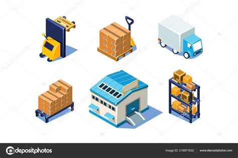 Vector Set Of Isometric Warehouse And Logistics Elements Storage And