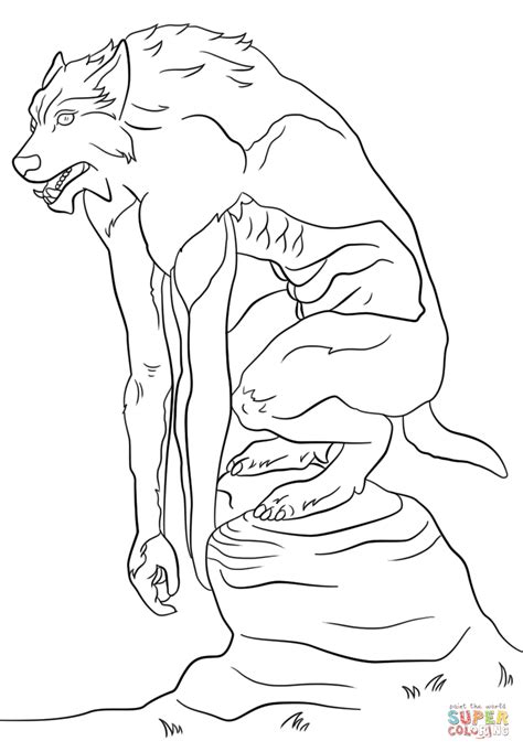 Coloring page based on art from among us. Werewolf Sitting on a Stone coloring page | Free Printable ...