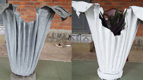Making flower pots with cloth and cement - YouTube