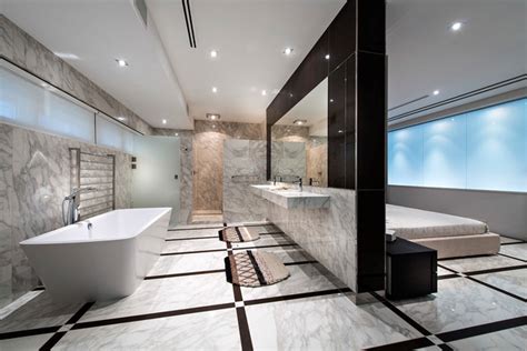 By atlas marble and granite. Open concept bathroom / Falling of the bathroom wall ...