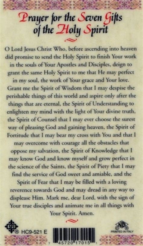Prayer For The Seven Ts Of The Holy Spirit Card Eb363 Enlighten