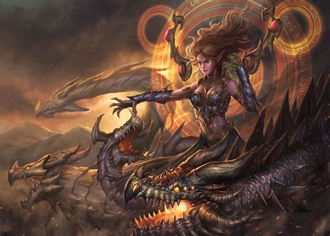 Women Elves Fantasy Art Artwork Dragon Magic Wallpapers Hd Desktop And Mobile Backgrounds