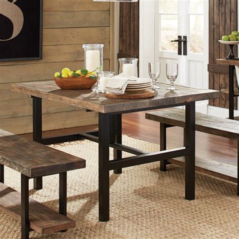 Benzara bm119853 industrial style 3 piece dining table set of wood and metal, brown and black. Pomona Metal and Reclaimed Wood Dining Table, Rustic ...