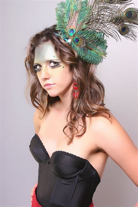 Wild Makeup With A Peacock Feather Stock Image Image Of Feminine