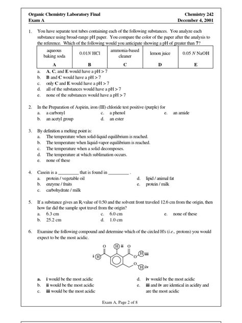 Organic Chem Lab Final Exam Acid Alcohol Free 30 Day Trial Scribd