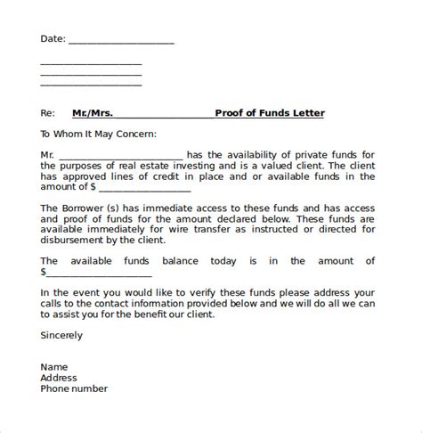 Free 7 Sample Proof Of Funds Letter Templates In Pdf Ms Word