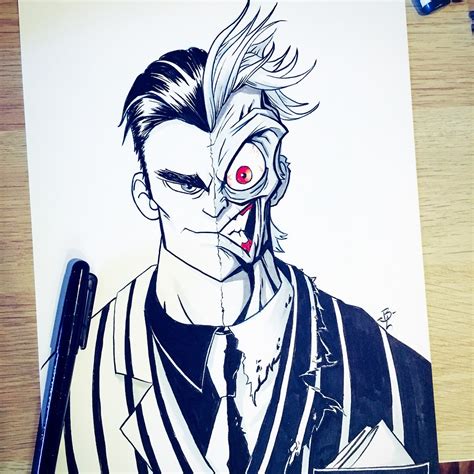 Artstation Two Face Ink And Marker Drawing Done For Inktober