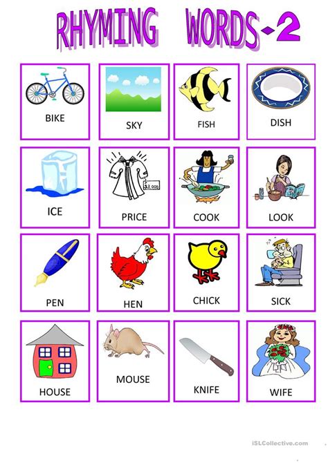 With match games and word searches, worksheets make reading fun! RHYMING WORDS -2 worksheet - Free ESL printable worksheets ...