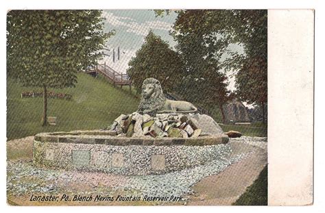 Resting Lion Blanch Nevin Fountain Reservoir Park Lancaster Pa Postcard