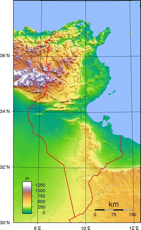 Tunisia Large Detailed Topographical Map Large Detailed Topographical