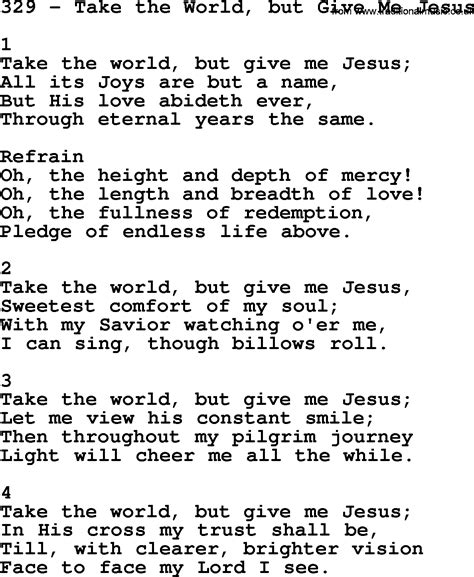 Adventist Hymnal Song 329 Take The World But Give Me Jesus With