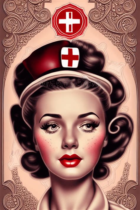 Beautiful Nurse Pinup Girl Vintage Detailed Portrait Illustration