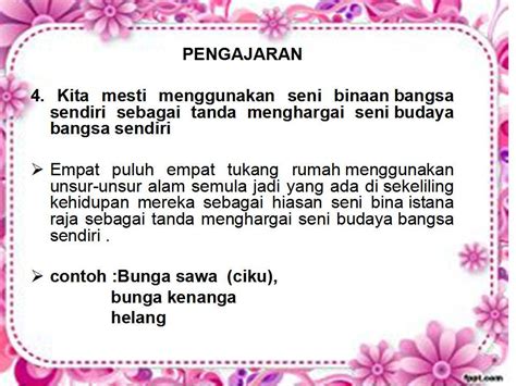 Baginda menitahkan orang besar empat, tiga sudut menteri delapan, membuat istana puri berkota; ESEI DAN KOMSAS TINGKATAN 4 DAN 5 (SPM ): ANTOLOGI SEJADAH ...