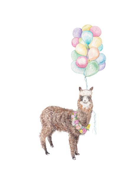 Fancy Llama Alpaca With Balloons Made And Curated