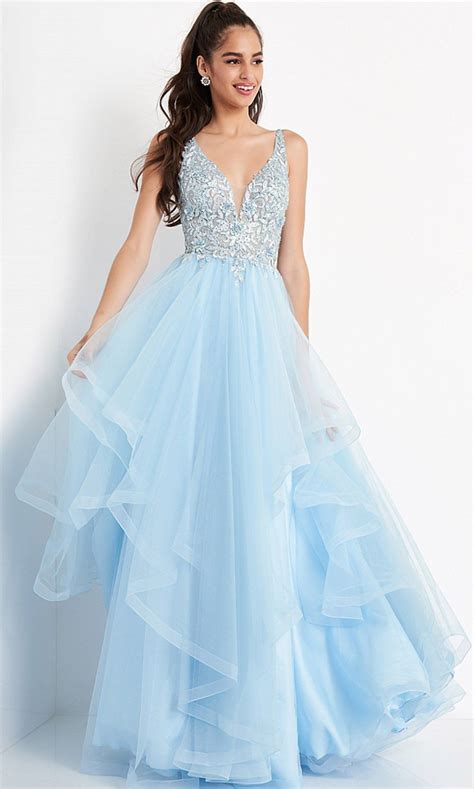 jovani jvn06743 beaded embroidered a line gown prom dresses ball gown light blue prom dress