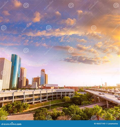 Houston Skyline North View Sunset In Texas Us Stock Photo Image Of