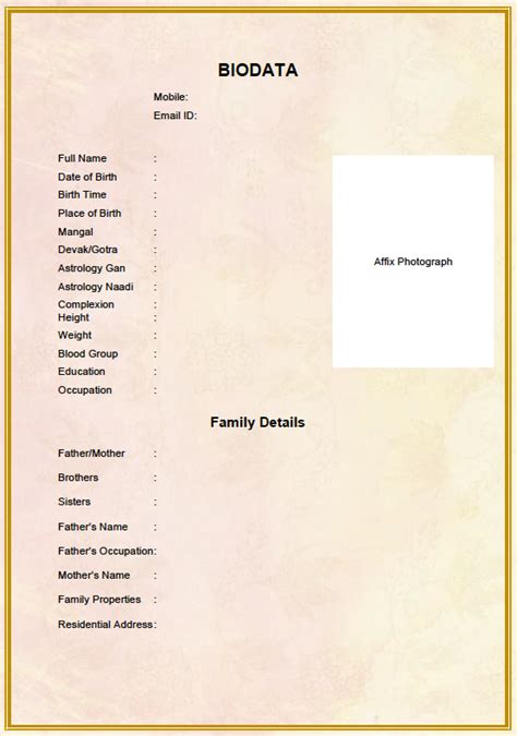 Marriage Biodata Formats In Word Pdf Free Download