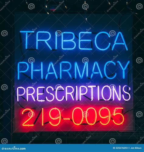 Tribeca Pharmacy Neon Sign In Manhattan New York City Editorial Stock