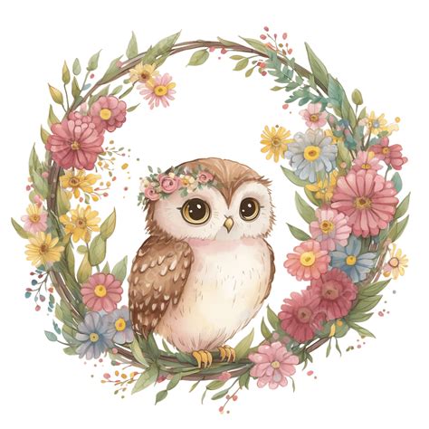 Cute Spring Owls Watercolor Illustration Ai Generated Ai Generated Owl Drawings Watercolor