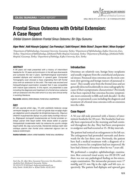 Pdf Frontal Sinus Osteoma With Orbital Extension A Case Report