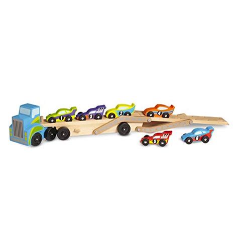 Melissa And Doug Mega Race Car Carrier Wooden Tractor And Trailer With