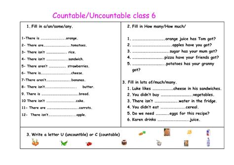 Countable And Uncountable Nouns Exercises Grade 8 Countable And