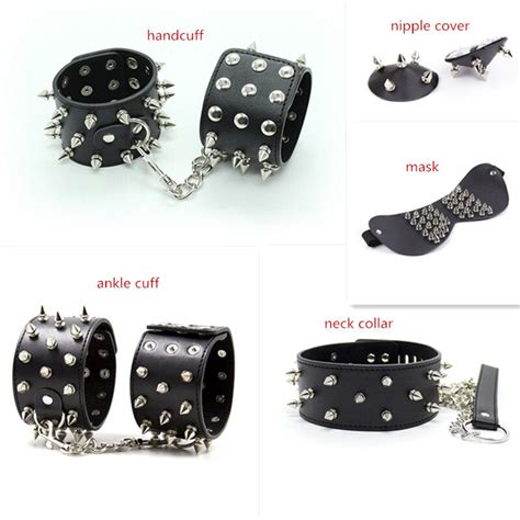 Leather Adult Bdsm Game Toys Slave Collar With Leash Wrist Ankle Cuffs