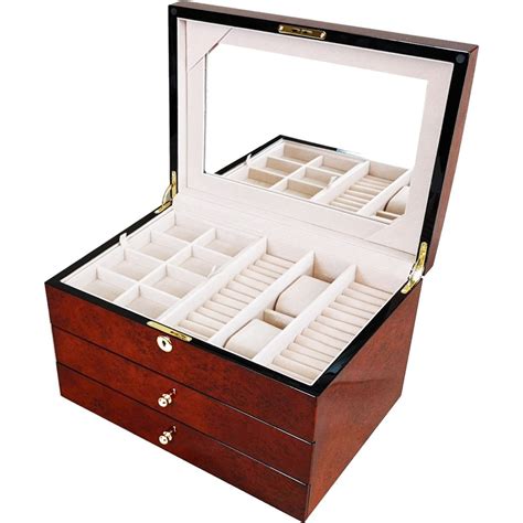 Extra Large Makah Burl Wood Jewellery Box With Multiple Compartments