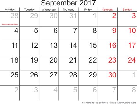 September 2017 Free Printable Calendar Printable Blank