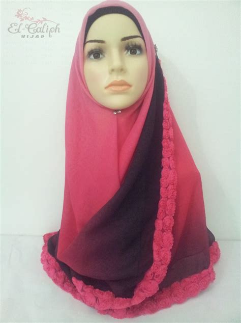 Hijabista Tudung Labuh Bawal 3 Tone 60 Inch Roses Double Layer