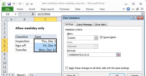 Data Validation Allow Weekday Only Excel Formula Exceljet