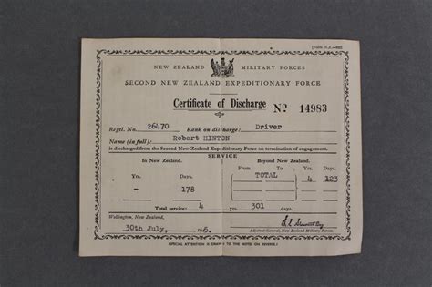 Certificate Of Discharge Te Awamutu Museum