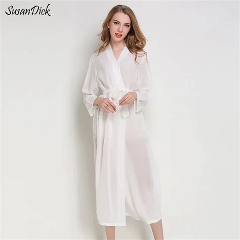 Susandick Sexy Lingerie Robe Women See Through Bathrobe Spring Summer Long Robe Ladies Lace