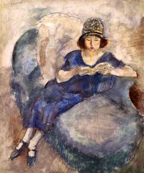 Jules Pascin Girl In Blue Dress On Sofa Reading Jules Pascin Circa 1922