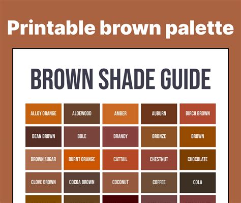 Brown Shade Guide 50 Shades Of Brown Palette Etsy
