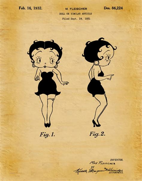 Patent 1932 Betty Boop Designed By Max Fleischer Poster Etsy
