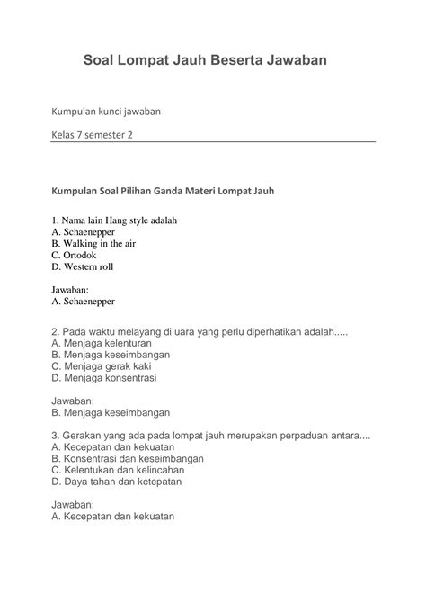 SOLUTION: Soal lompat jauh beserta jawaban - Studypool