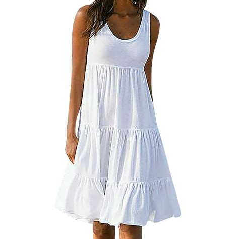Bidobibo Bidobibo Womens Summer Dress Sleeveless Round Neck Mini Dress Solid Color Loose Fit