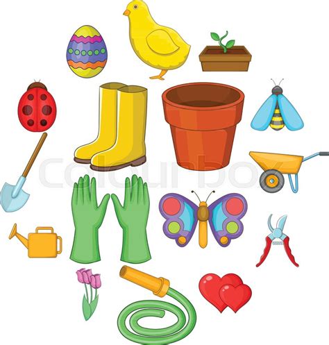 Spring Icons Set Cartoon Illustration Stock Vector Colourbox