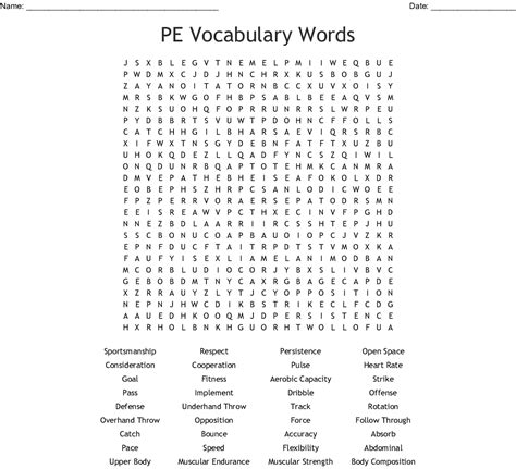 PE Vocabulary Words Word Search - WordMint 100+ words related to world history.