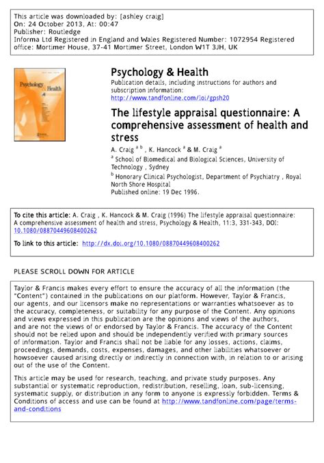 (PDF) The lifestyle appraisal questionnaire: A ...