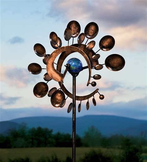 Home And Garden Kinetic Wind Spinner Metal Glass Garden Yard Decr Dual