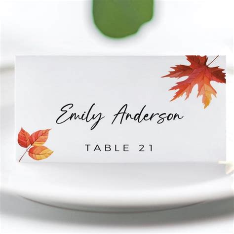 Place Cards Template Fall Autumn Place Card Template Wedding Etsy