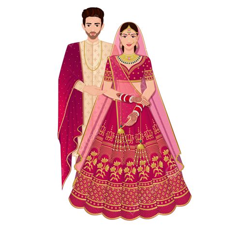 Indian Wedding Couple Standing Wearing Sherwani And Lehenga Wedding