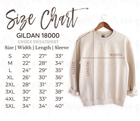 Gildan 18000 Size Chart Hanging Size Chart For Gildan Etsy Uk